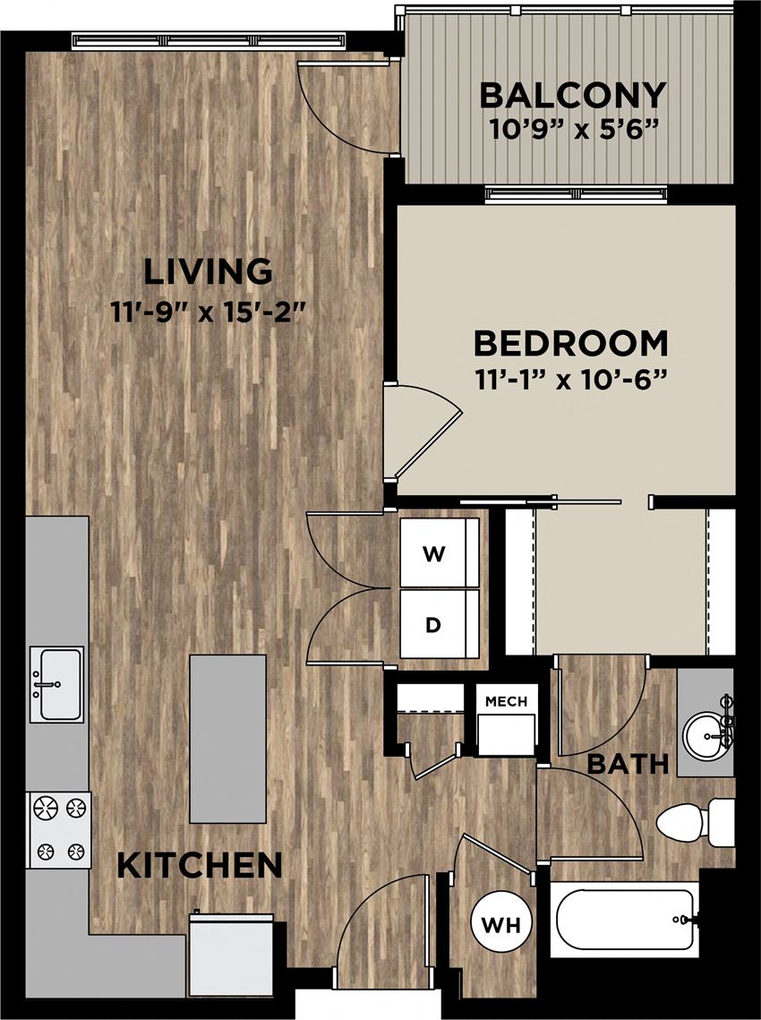 1 Bedroom 1 Bath Floor Plan 1 Bedroom 1 Bath Floor Plan at Arlo, Pennsylvania